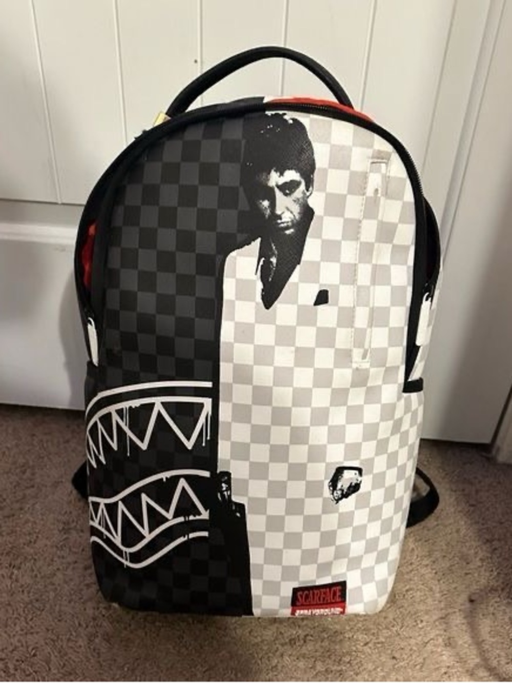 Sprayground Black and White Scarface Checkerboard Backpack